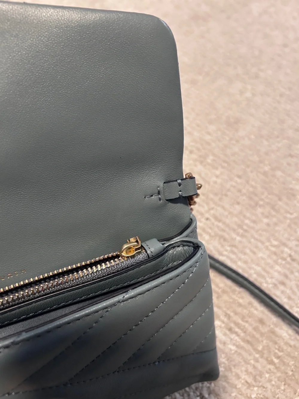 Tory Burch Quilted Slate Blue Leather Chain-strap Crossbody with Gold Logo - Picture 7 of 16